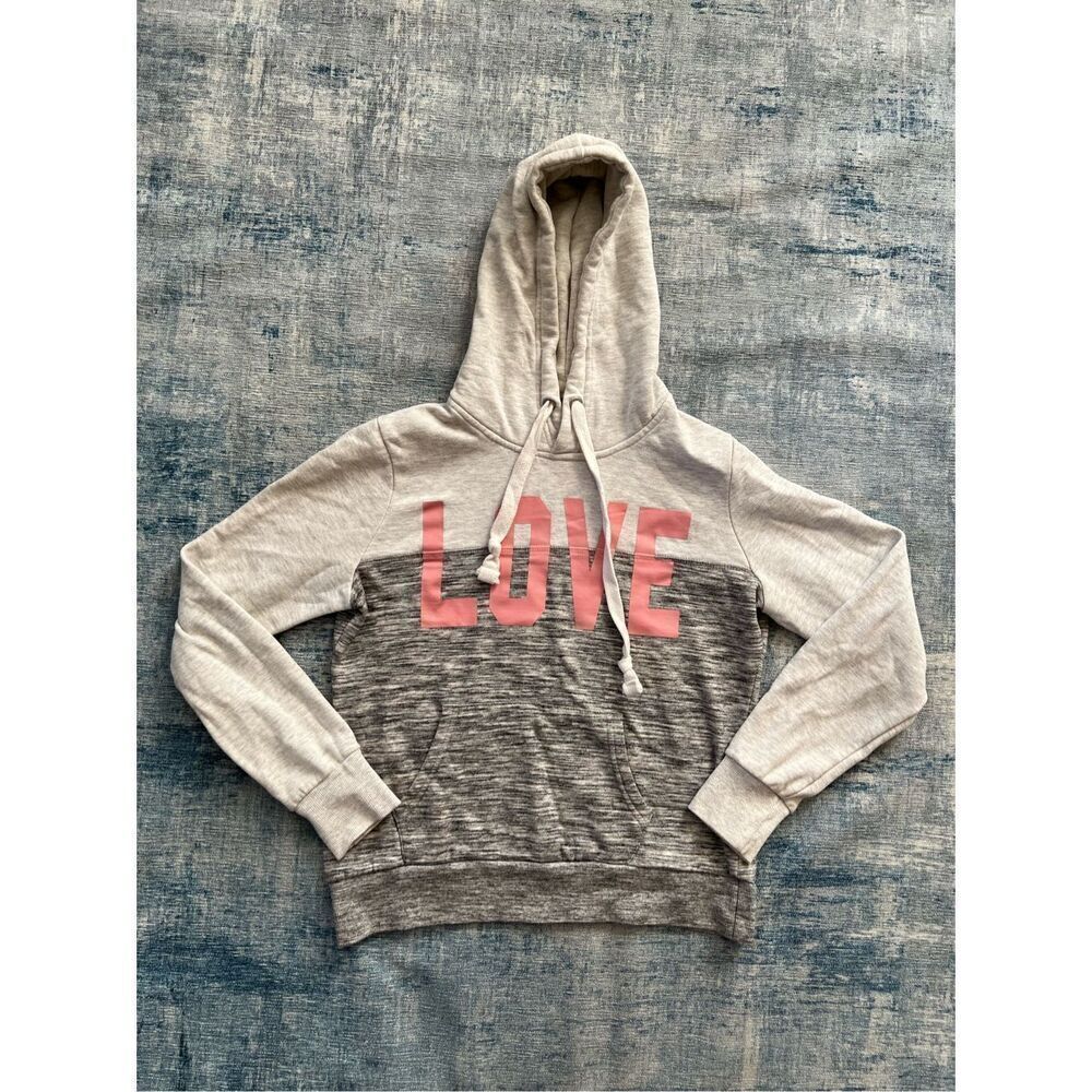 Reflex Color Block Pale Gray Pink Love Hoodie Pullover Sweatshirt Medium